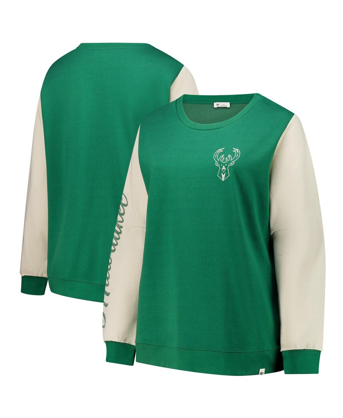 47 BRAND WOMEN'S HUNTER GREEN MILWAUKEE BUCKS PLUS SIZE OVERSIZED RISE ANDIE PULLOVER SWEATSHIRT 