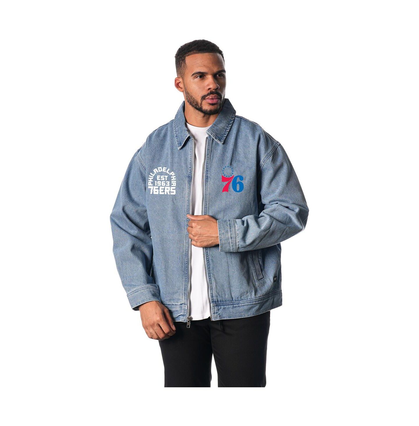 Женская куртка The Wild Collective and Blue Philadelphia 76ers Coaches Full-Zip Denim Jacket — фото 1