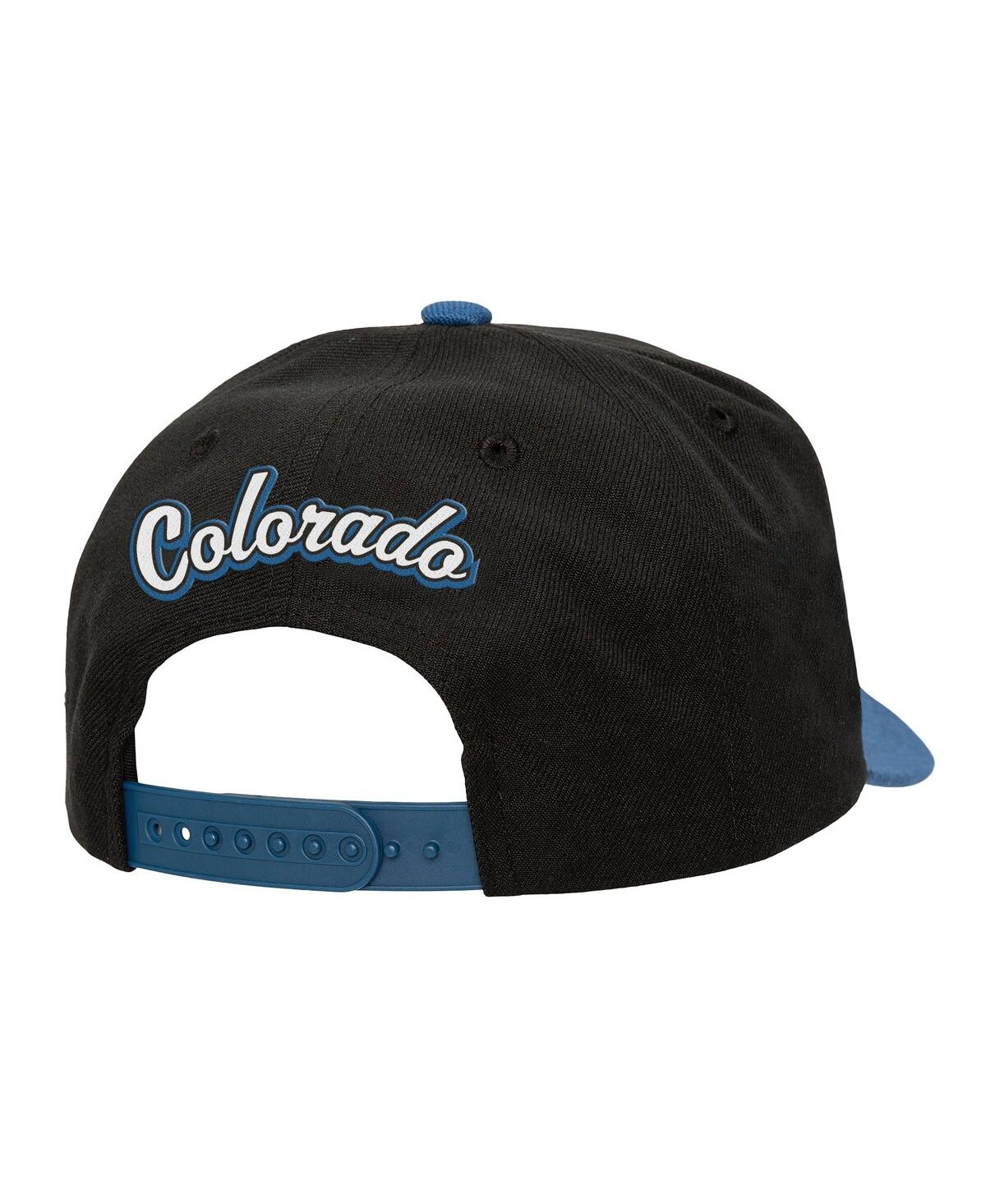 Mitchell & Ness Men's Black/navy Colorado Avalanche Backside Script Two-tone Pro Crown Adjustable Hat In Black,navy