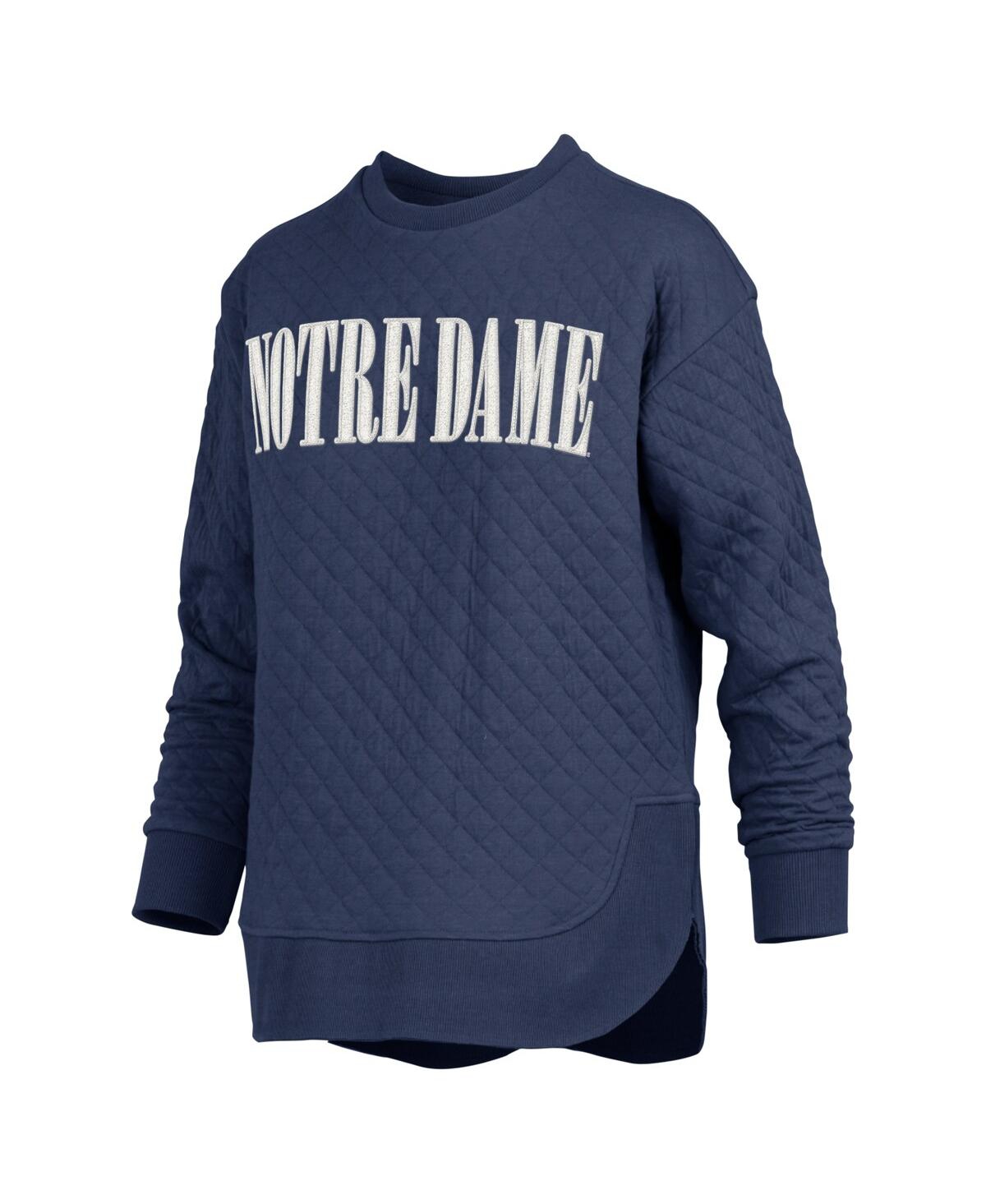PRESSBOX WOMEN'S NAVY NOTRE DAME FIGHTING IRISH QUILTED LONG SLEEVE PULLOVER SWEATSHIRT 