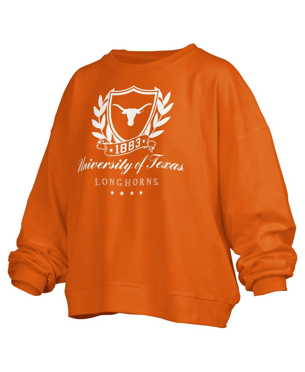 PRESSBOX WOMEN'S TEXAS ORANGE TEXAS LONGHORNS BIG AUG SCRIPT JANICE OVERSIZED PULLOVER SWEATSHIRT 