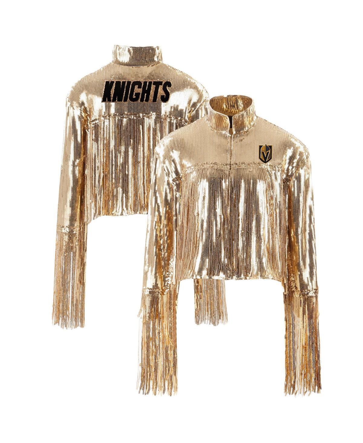 Women's Gold Vegas Golden Knights Cropped Sequin Fringe Jacket - Gold