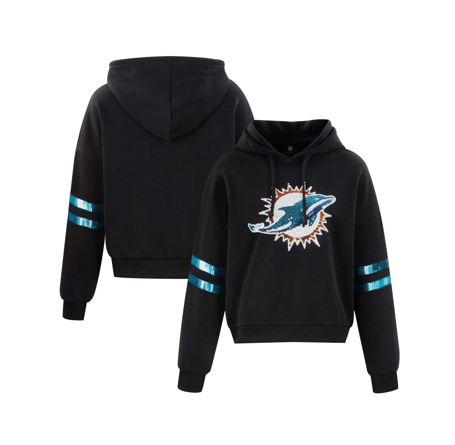 Women's Black Miami Dolphins Cropped Sequins Pullover Hoodie