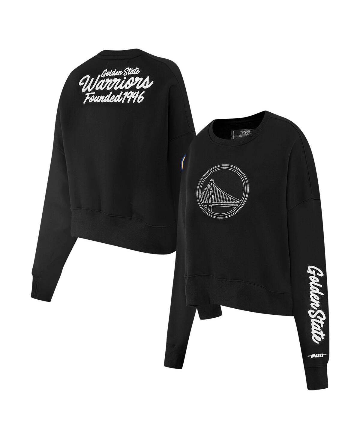 Women's Black Golden State Warriors Paint The City Cropped Pullover Sweatshirt - Black