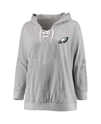 Fanatics - Women's Heather Gray Philadelphia Eagles Plus Size Lace-up Pullover Hoodie
