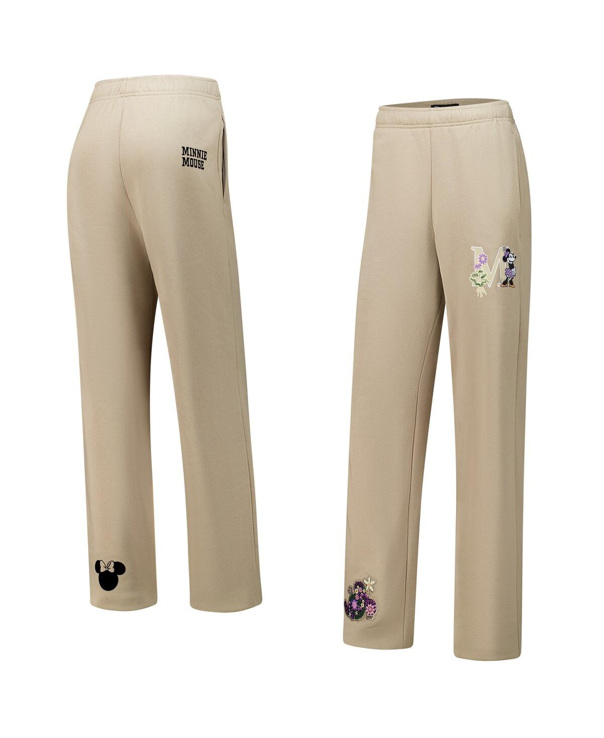 FREEZE MAX WOMEN'S TAN DISNEY MINNIE FLOWERS STRAIGHT LEG SWEATPANTS 
