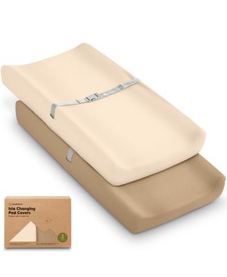 2pk Isla Changing Pad Covers for Girl, Boy, Soft Contoured Diaper Changing Table Pad Cover Sheets Neutral