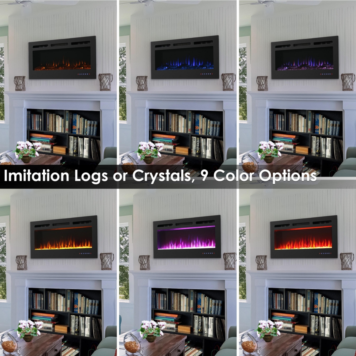 Modern Flame Wall-Mounted or Recessed Indoor Electric Fireplace with Led Lights