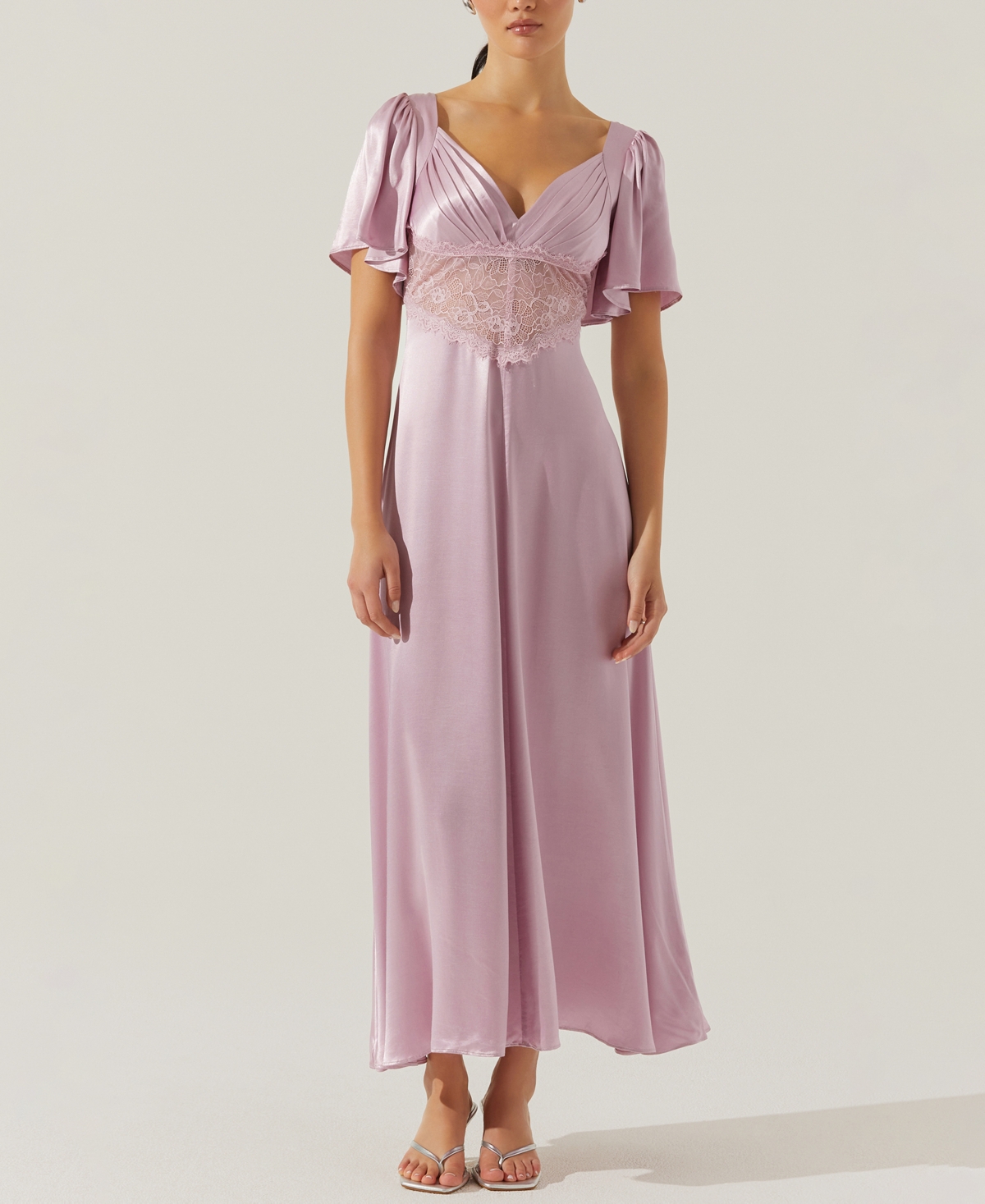 ASTR WOMEN'S AURELIA FLUTTER SLEEVE LACE INSET DRESS 