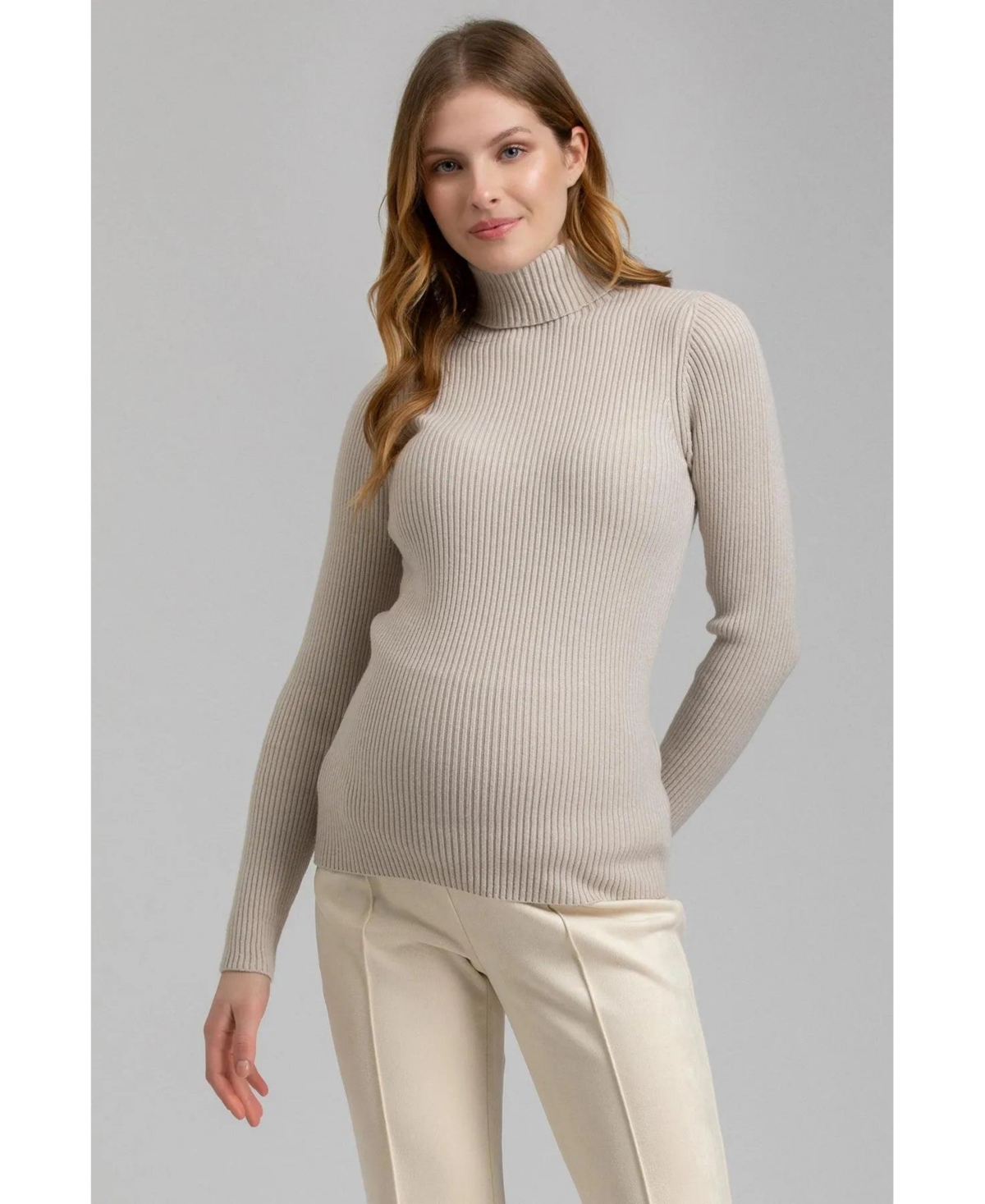 Pietro Brunelli Maternity Maternity Long Sleeve Turtleneck Rib Knit Jumper Aurora In Chalk