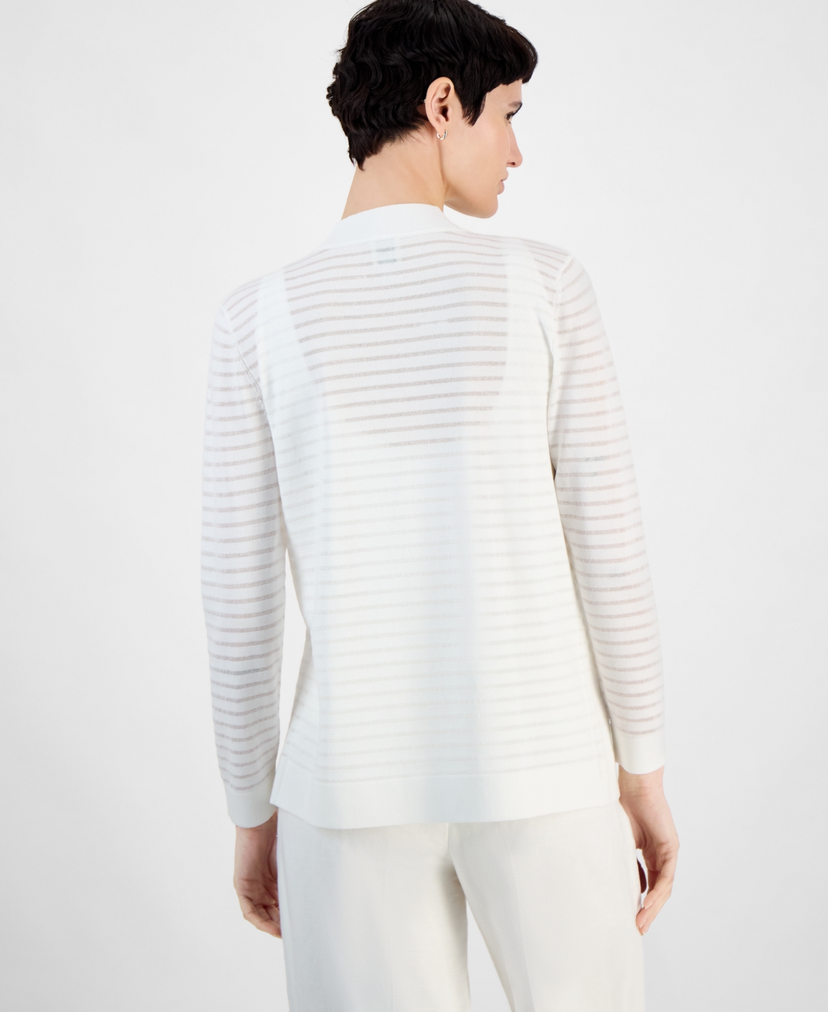 Anne Klein Women's Shadow Stripe Open-front Cardigan In Bright White