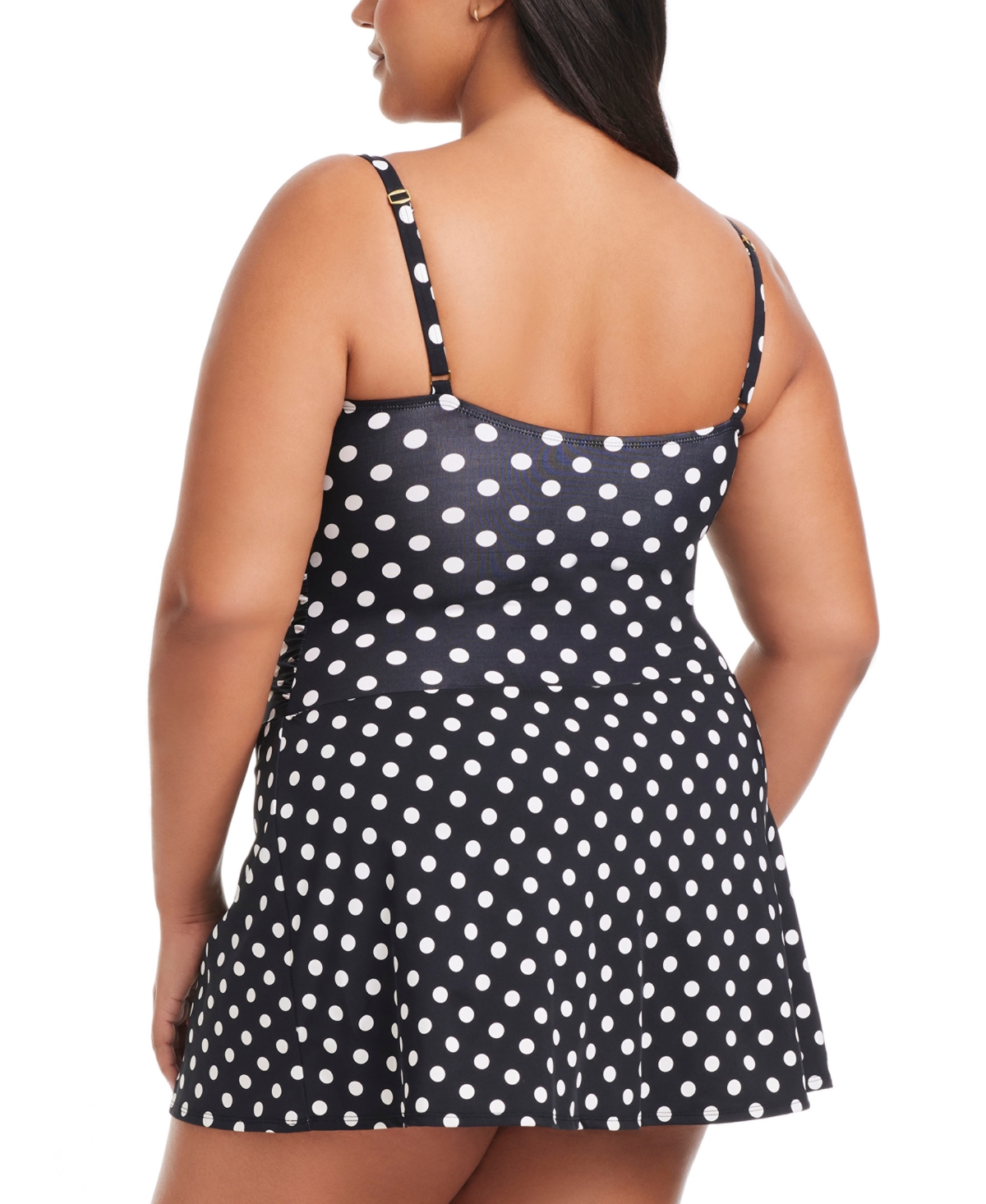 Bleu By Rod Beattie Plus Size Dot-print Double Trouble Shirred Swimdress In Coconut Water