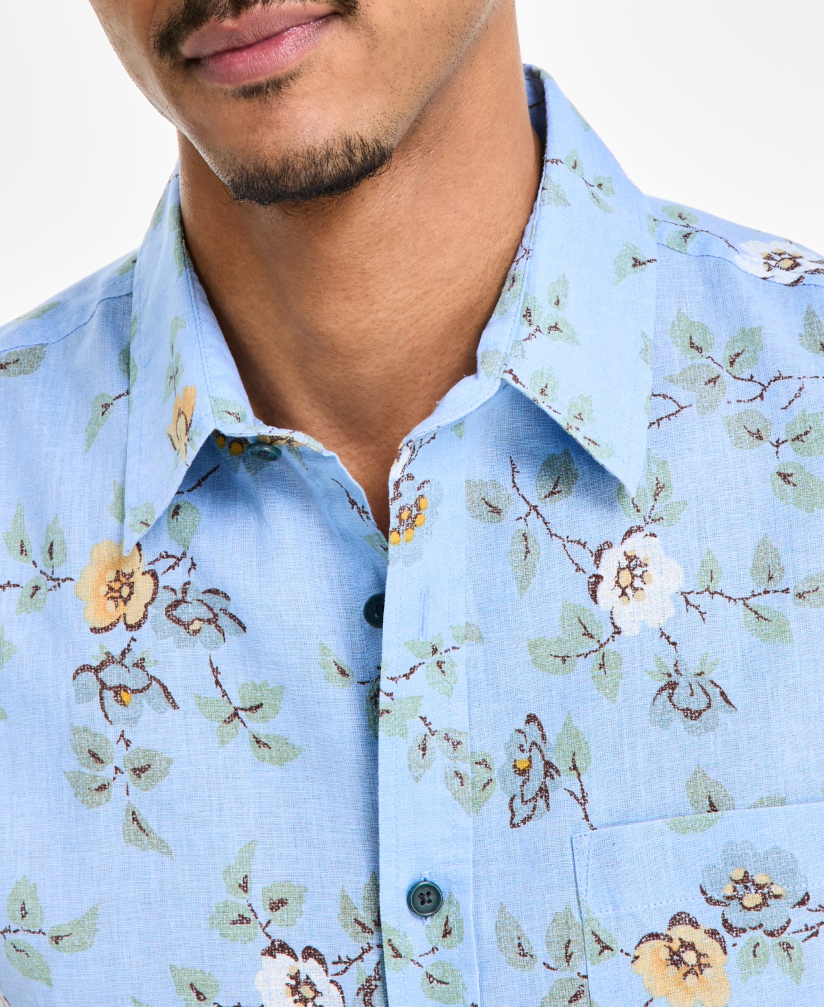 Shop Sun + Stone Men's Clyde Floral Linen Blend Shirt, Exclusively At Macy's In Serenity