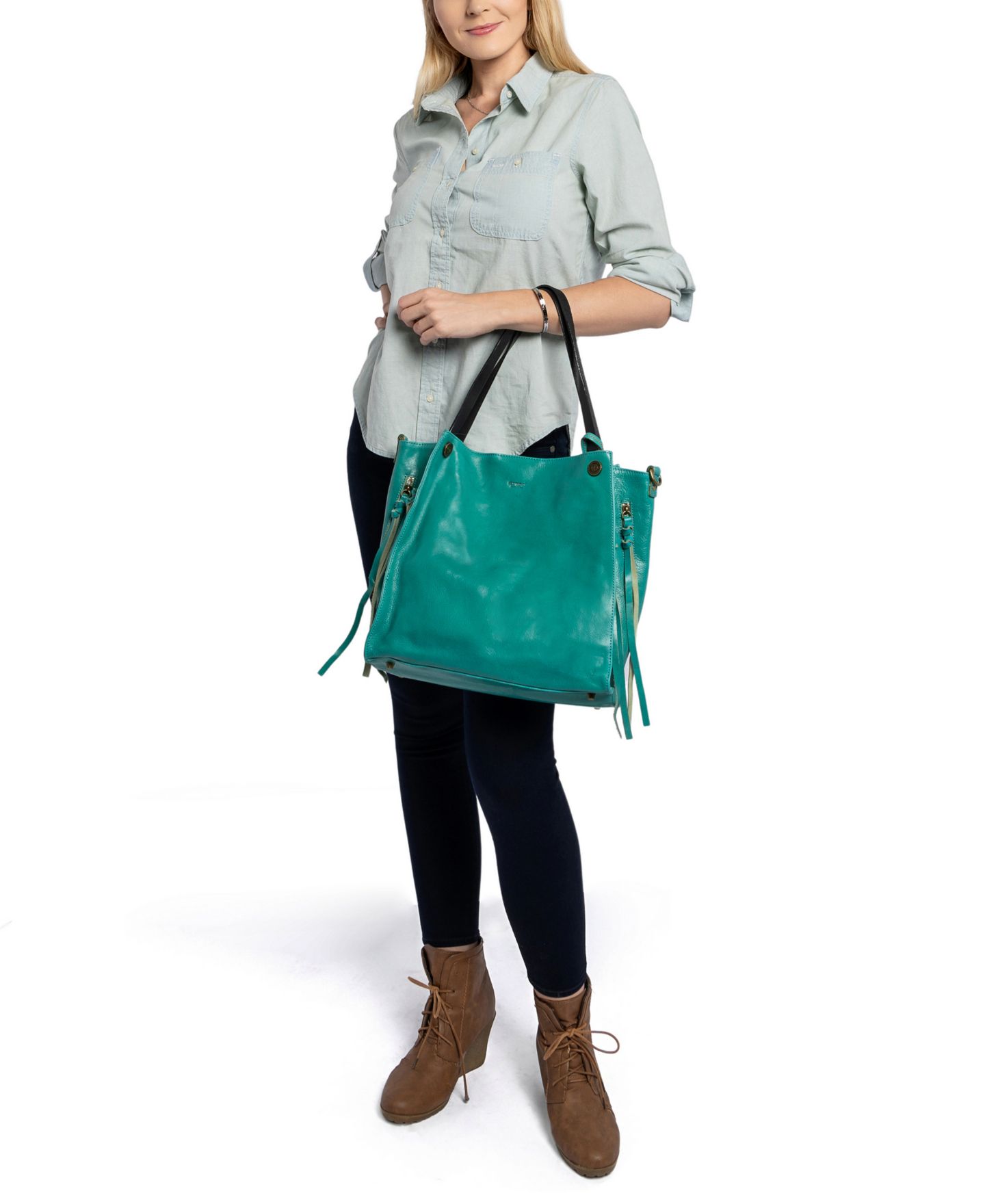 Женская сумка OLD TREND Daisy Large Leather Crossbody, цвет: Аквамариновый — фото 11