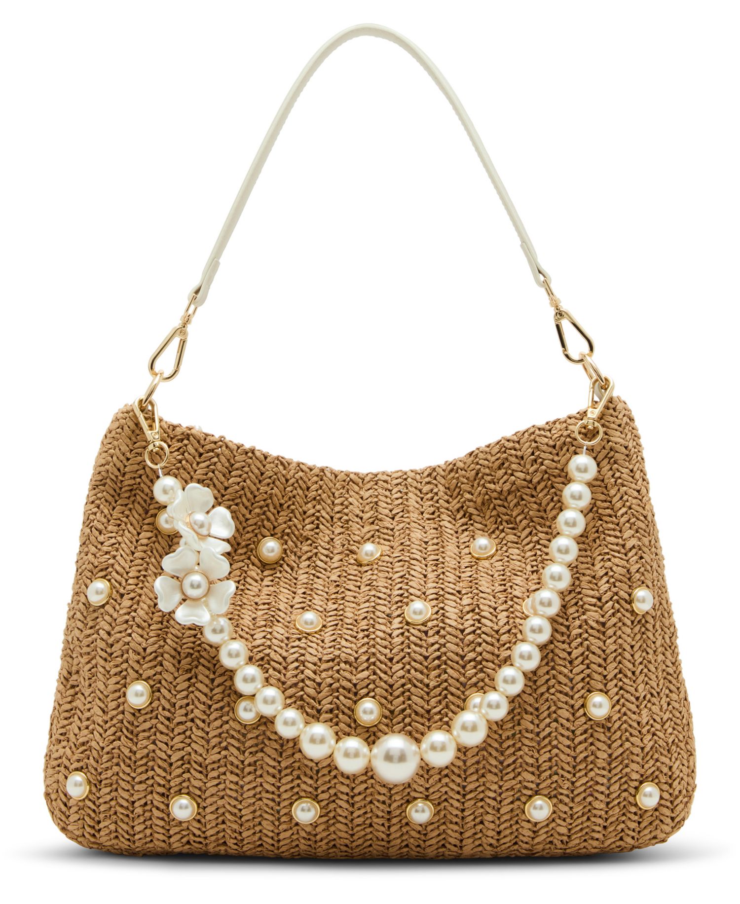 Straw Cultured Pearl Large Hobo Bag