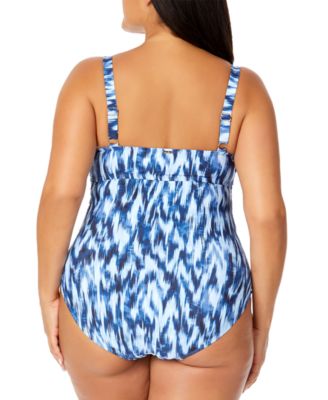 Plus Size Printed Draped-Front Underwire One-Piece Swimsuit