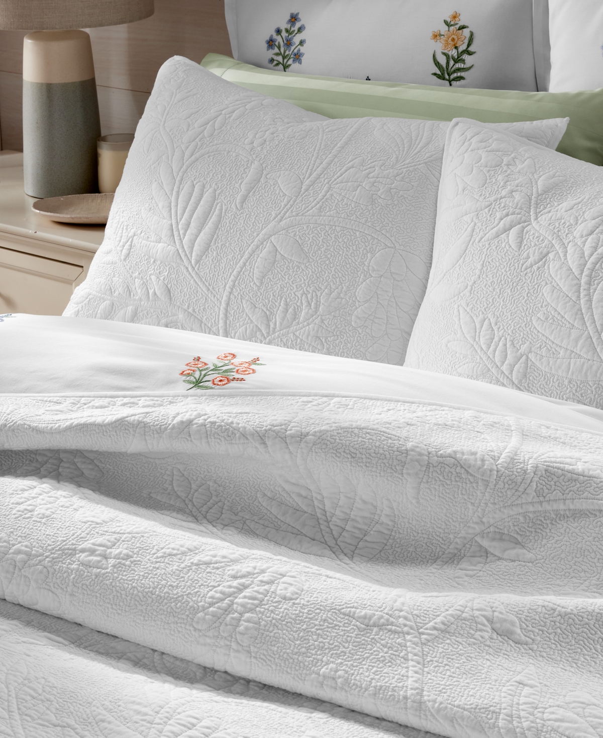 Charter Club Last Act!  Trapunto Vine 3-pc. Quilt Set, Full/queen, Exclusively At Macy's In White