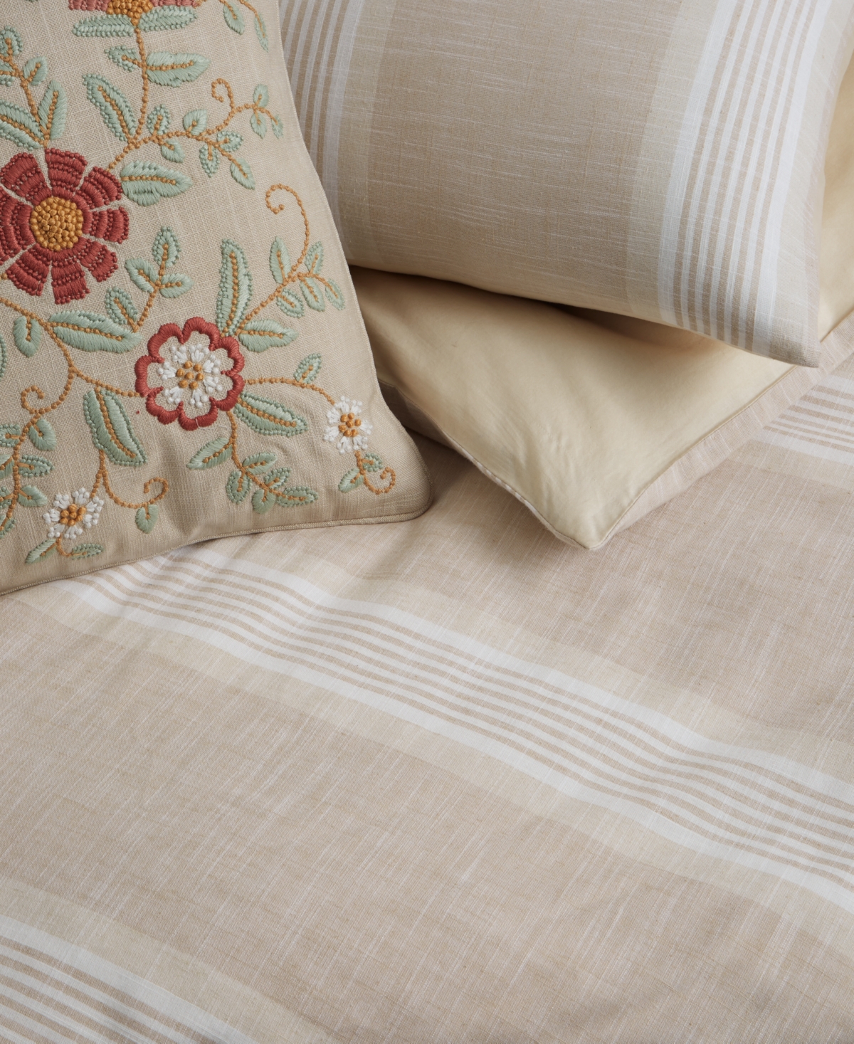 Shop Charter Club Clifton Cotton/linen Stripe 3-pc. Duvet Cover Set, Full/queen, Exclusively At Macy's In Flax
