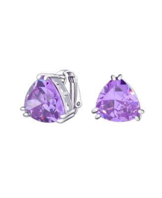 Triangle Shape Classic Statement CZ Solitaire Clip On Stud Earrings Rhodium Plated Brass Non Pierced