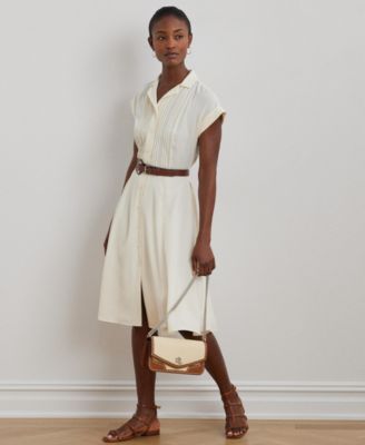 【Lauren Ralph Lauren】Belted ette Pintucked Dress Lauren Ralph Lauren Women's Belted Crepe Pintucked