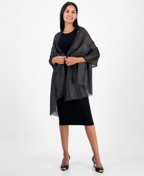 Женский шарф I.N.C. International Concepts Pleated Shine Wrap, цвет: Чёрный