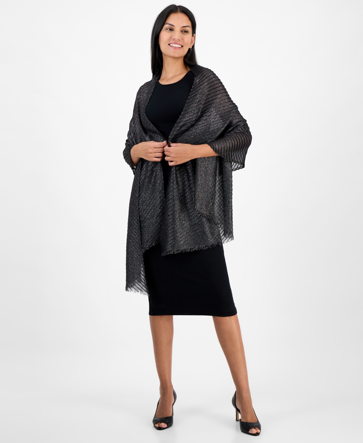 Inc International Concepts Pleated Shine Wrap Scarf, Exclusively At Macy's In Black
