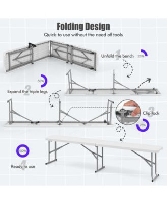 6 Feet Plastic Folding Bench Picnic Camping Dining Seat with Carrying Handle