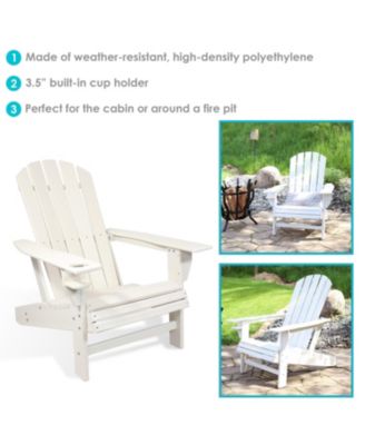 Adirondack Chair with Cup Holder - Outdoor All-Weather Adirondack Chair for the Fire Pit, Patio, Campsite, or Yard - 300-Pound Capacity - White