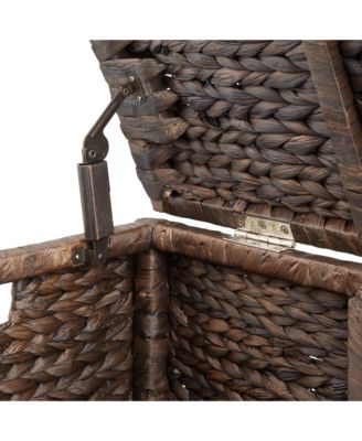 30&amp;#x22; Storage Chest with Lid, Handles, Safety Hinge - Espresso, Water Hyacinth Wicker Storage Trunk Basket for Bedroom, Entry Way, Living Room