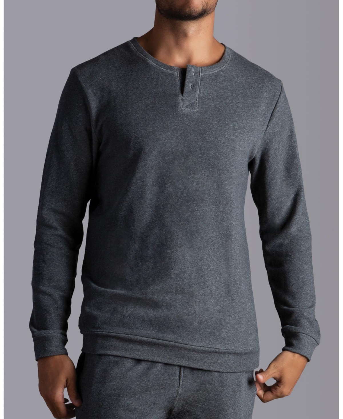 Men's Absolute Stretch French Terry Lounge Henley Crew - Heather charcoal
