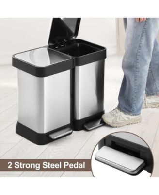 Stainless Steel 2 x 6.5 Gal Garbage Can, Double Steel Pedal Recycle Bin with Lid and Inner Buckets, Rectangular Hands-Free Kitchen Trash Can