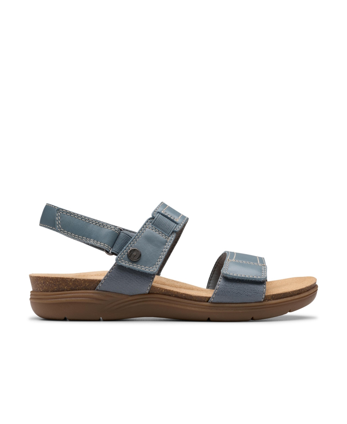 Clarks Collection Women's April Clover Riptape Flat Sandals In Blue Gray Combi Leather