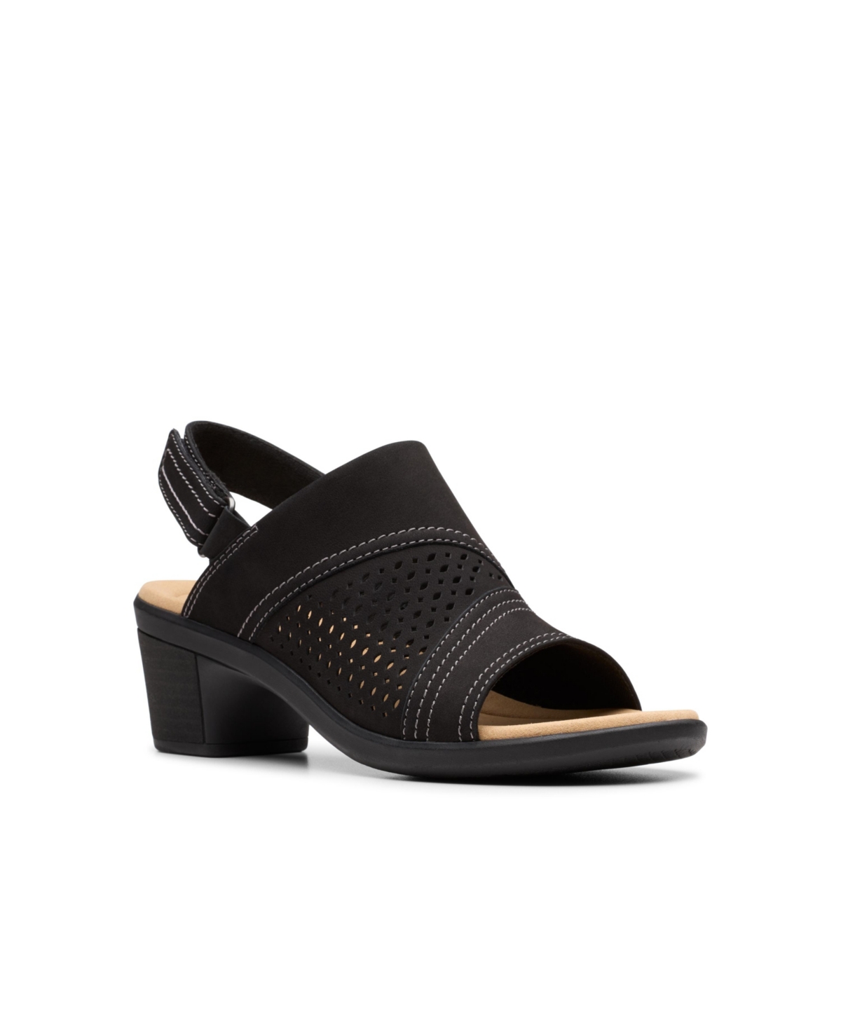Clarks Collection Women's Emily2 Mist Block Heel Sandals In Black Nubuck