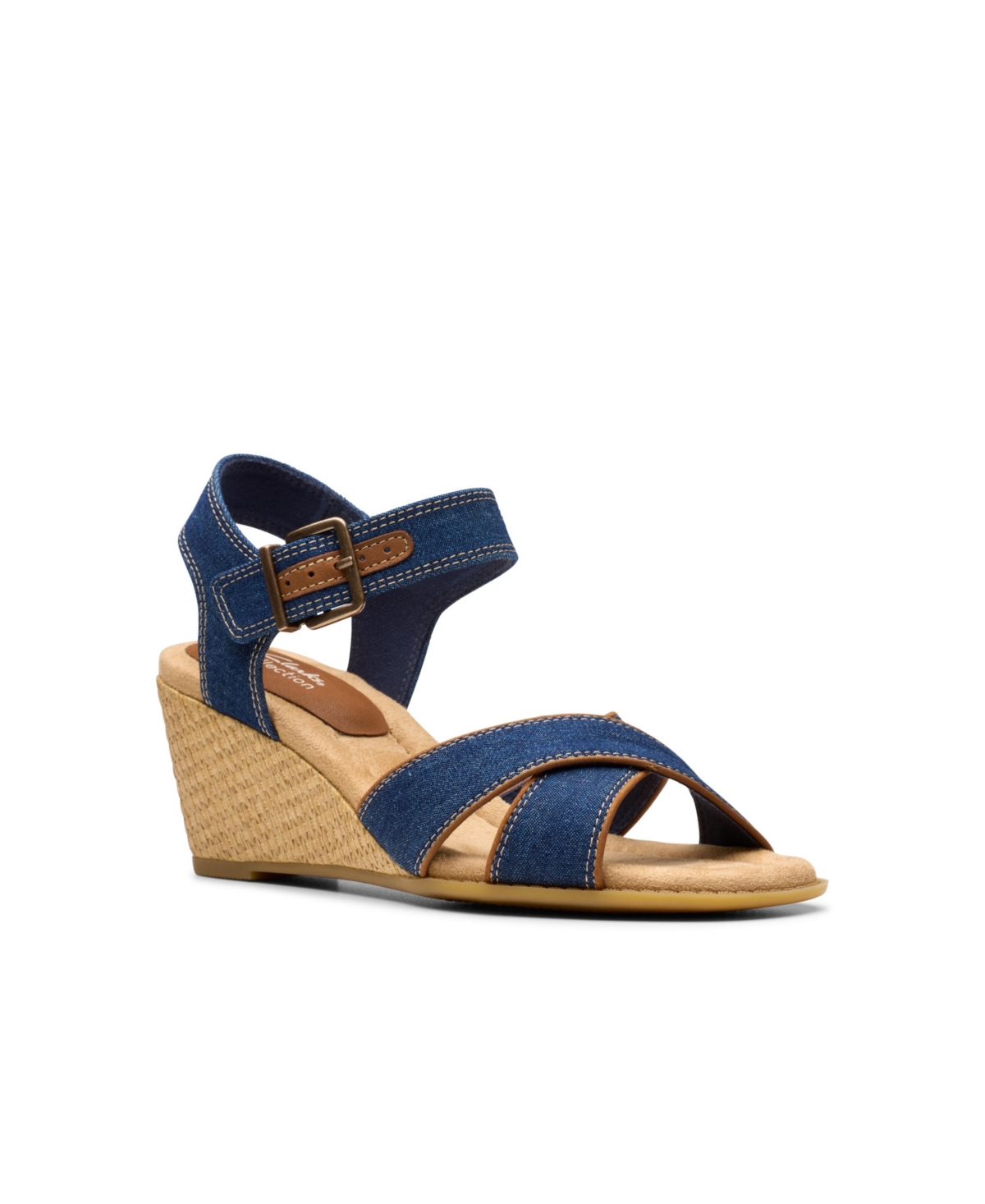 Shop Clarks Collection Women's Emmalae Iris Wedge Sandals In Dark Denim Textile