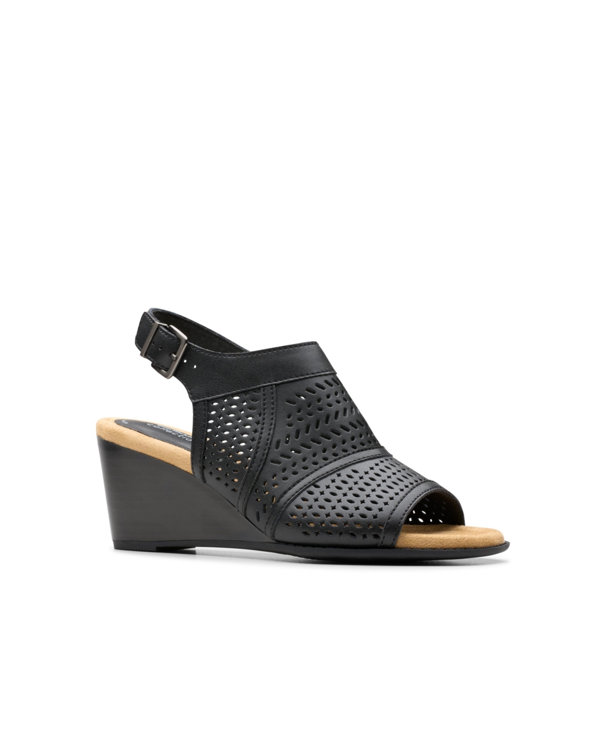 Clarks Collection Women's Emmalae Hope Wedge Sandals In Black Leather