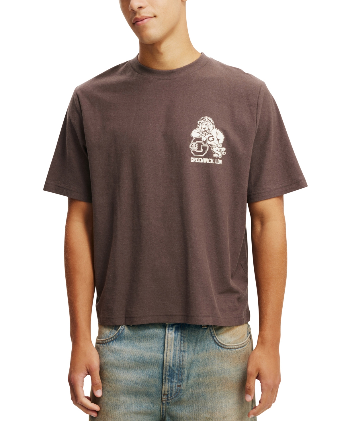 Shop Cotton On Men's Cropped Graphic T-shirt In Washed Chocolate