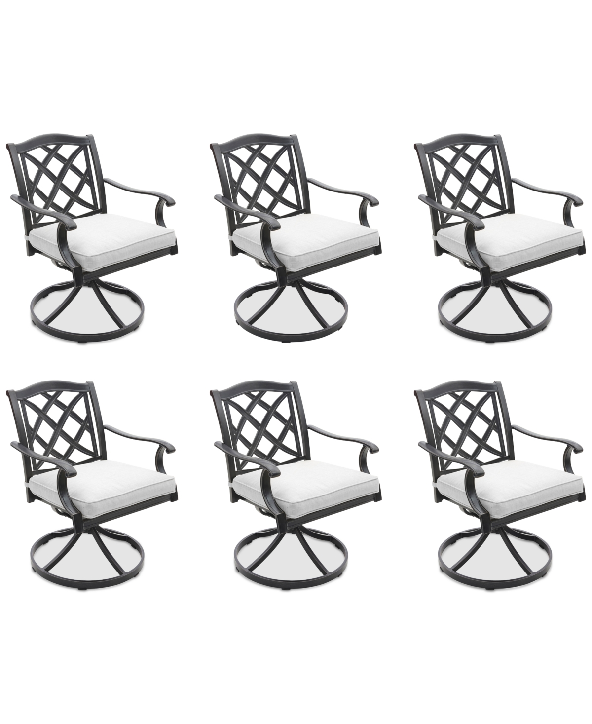 Agio Wythburn Mix And Match Lattice Outdoor Swivel Chairs, Set Of 6 In Pearl White,pewter Finish