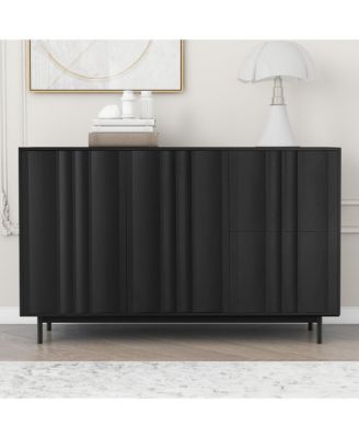 Wave Pattern Storage Cabinet with 2 Doors and 2 Drawers, Adjustable, Suitable for Study, Entrance and Living Room