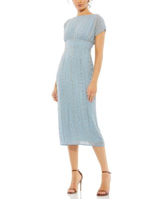Women's Beaded Cap Sleeve Column Midi Dress