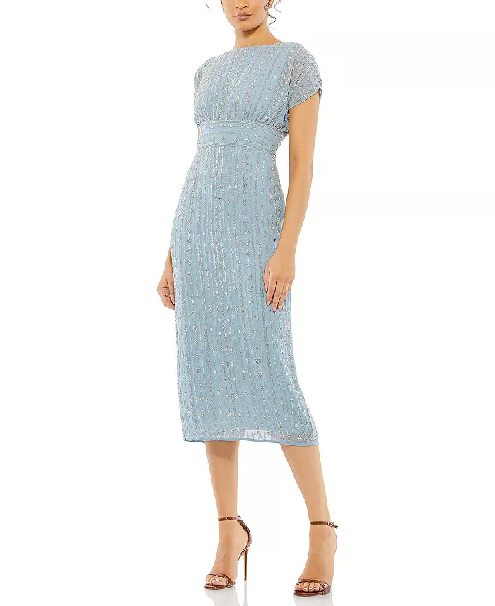 Women's Beaded Cap Sleeve Column Midi Dress - thumbnail 9