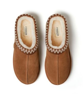Dearfoams Men's Fireside by Grafton Genuine Shearling Clog Slipper with Taping