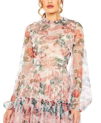 Women's Long Sleeve High Neck Long Balloon Sleeve Midi Dress