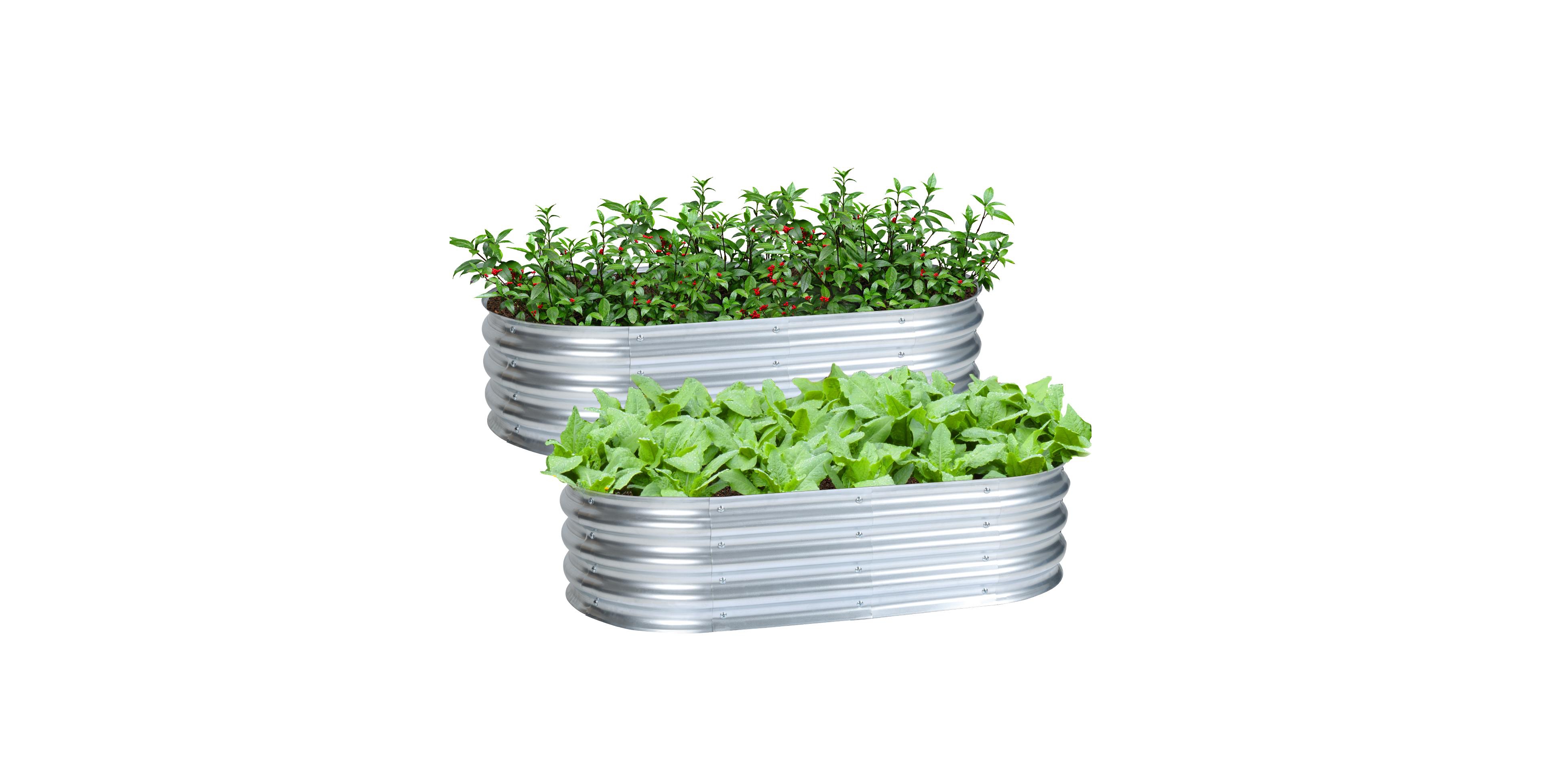 Aoodor 2Pcs Galvanized Raised Garden Bed Kit,47.24''(L) x 23.62''(W) x11.81''(H) Outdoor Garden Planter Oval Large Boxes for Vegetables, Flowers, Herb
