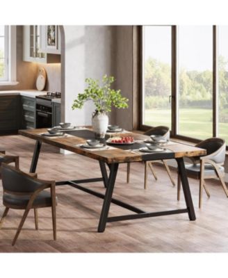 70.9" Farmhouse Dining Table for 6-8 People, Large Rectangular Wood Kitchen Table with Metal Frame, Dining Room Dinner Table for Family Gathering