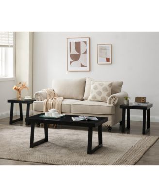 Charlie 3 Piece Modern Occasional Table Set - Includes Coffee Table and 2 End Side Tables Living Room Sets (Black)