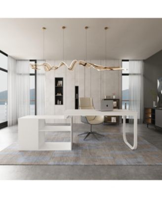 55.1 in. L-Shaped Brown Wood Computer Desk Writing Desk Office Executive Desk W/Removable Tabletop, Shelves, 3-Drawers