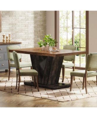 47-Inch Dining Table for 4, Black Kitchen Dinner Table with Heavy Duty Pedestal, Farmhouse Wooden Eating Table for Home, Dining Room, Small Space