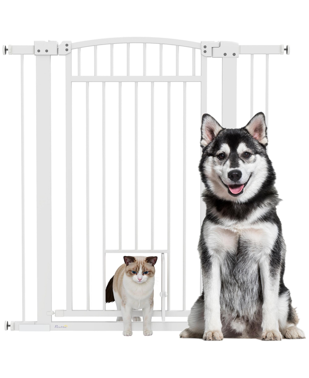 30"-41" Dog Gate w/ Cat Door, 3-Inch & 5.5-Inch Extension Kit, 42" H - White