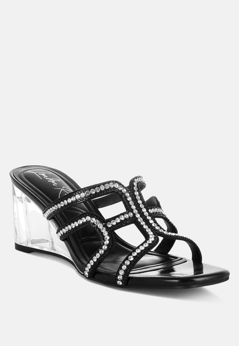 Женские сандалии London Rag Caqueta Metallic Rhinestone Clear Wedge, цвет: Чёрный искусственная кожа