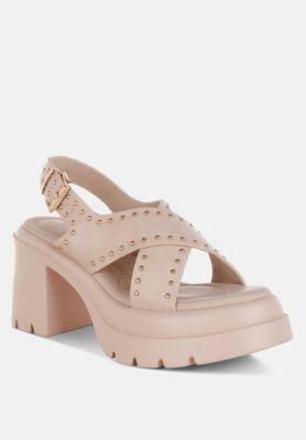 Womens Nambo Stud Embellished Block Heel